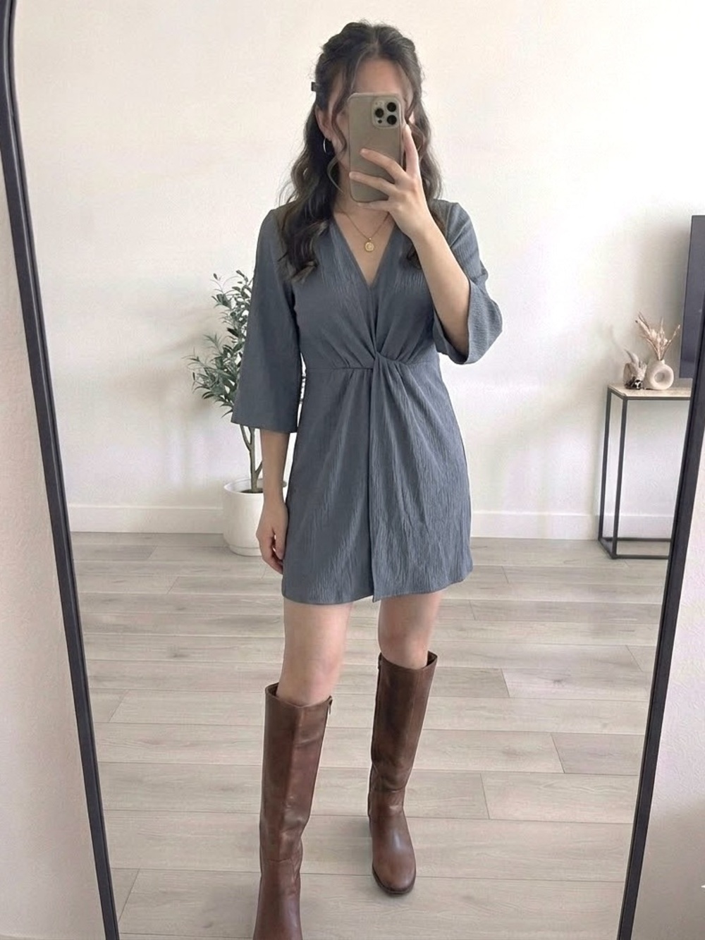 Love, Bonito Slate Blue Front Twist Wrap Dress